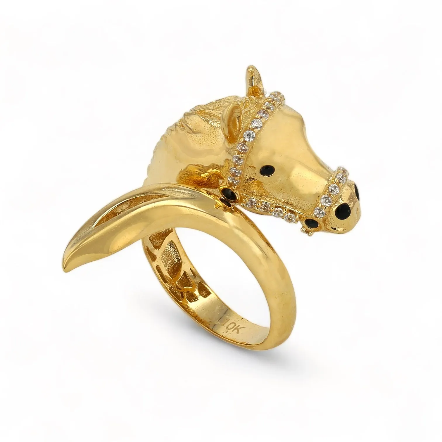 10k Yellow Gold Horse Head Ring and CZ