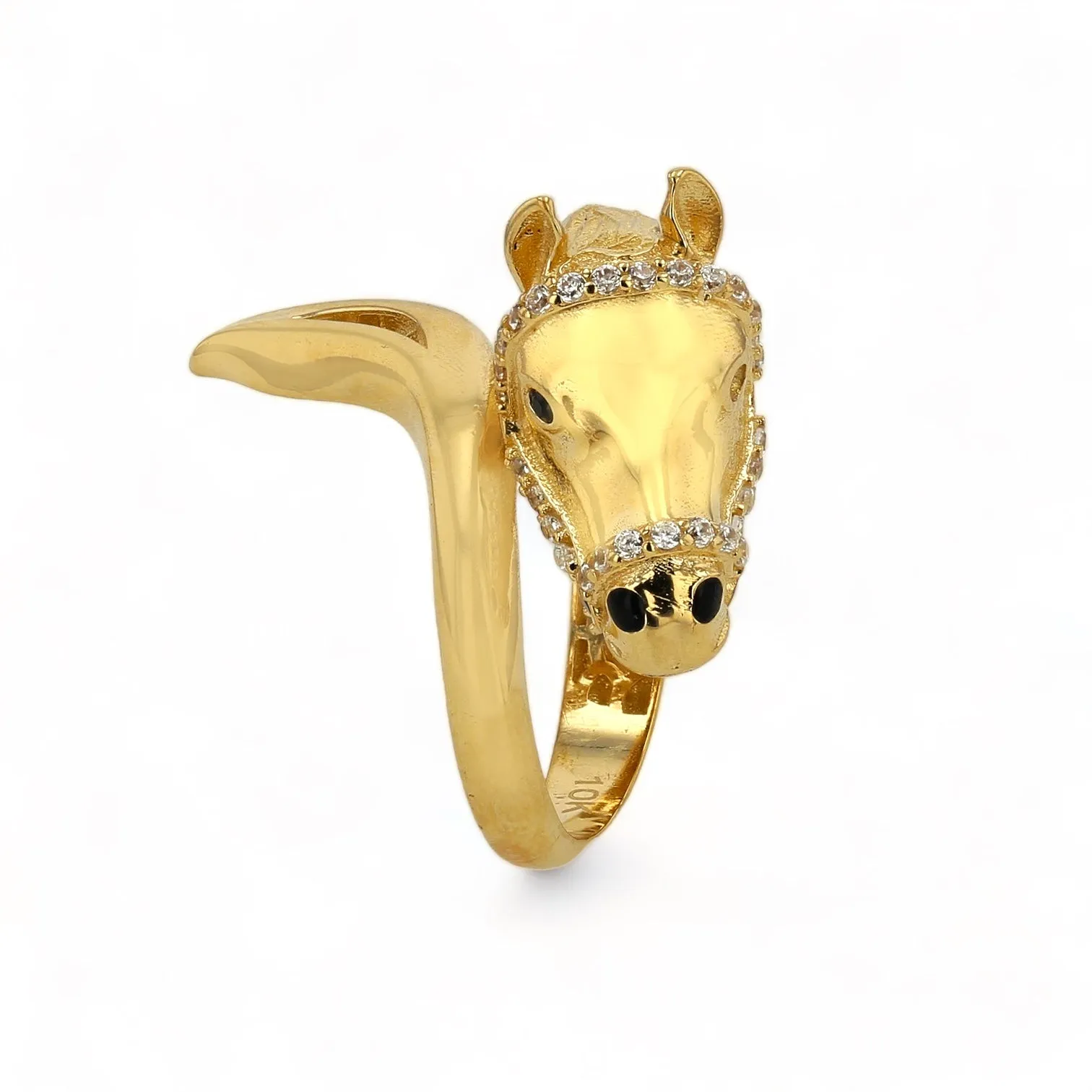 10k Yellow Gold Horse Head Ring and CZ