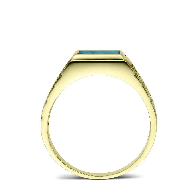 10k Yellow Gold with Blue Natural Turquoise Stone Ring for Men