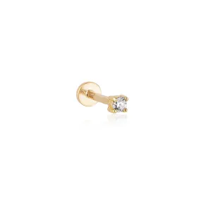 14k Gold Cz or Natural Diamond Tragus Helix 2mm Internally Threaded Flat Back Earring Labret