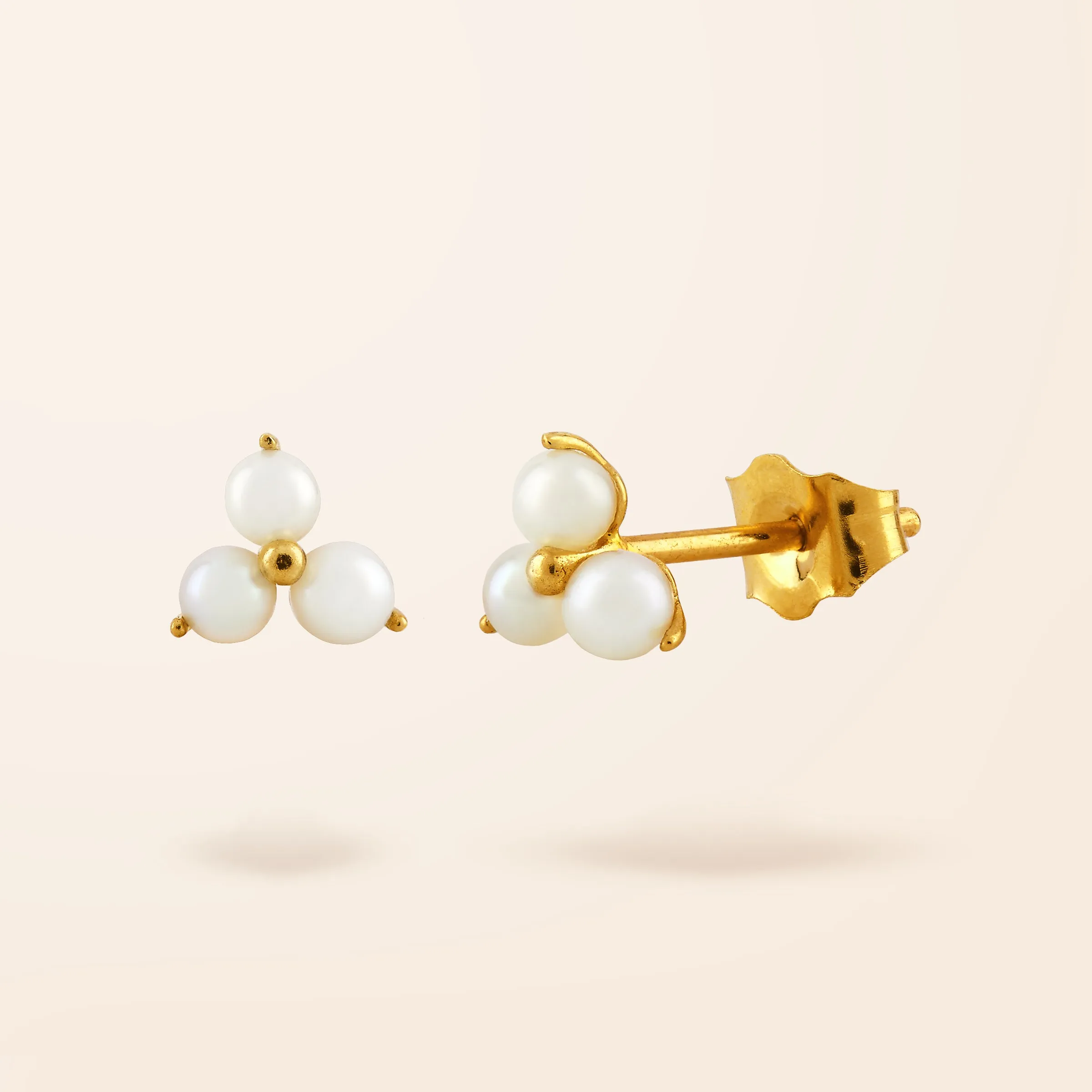 14K Gold Pearl Trio Stud Earrings