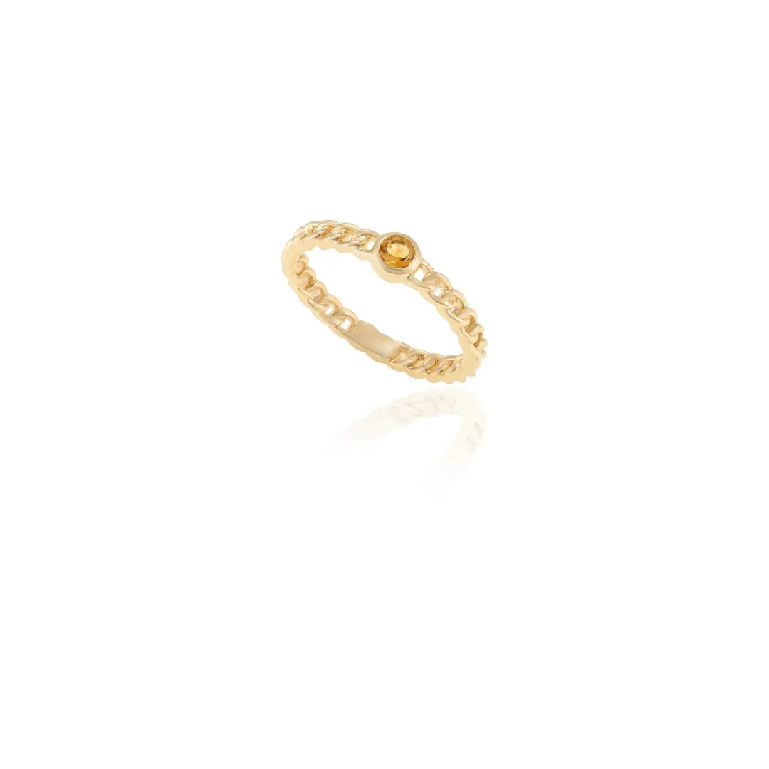 14K Gold Round Citrine Chain Ring