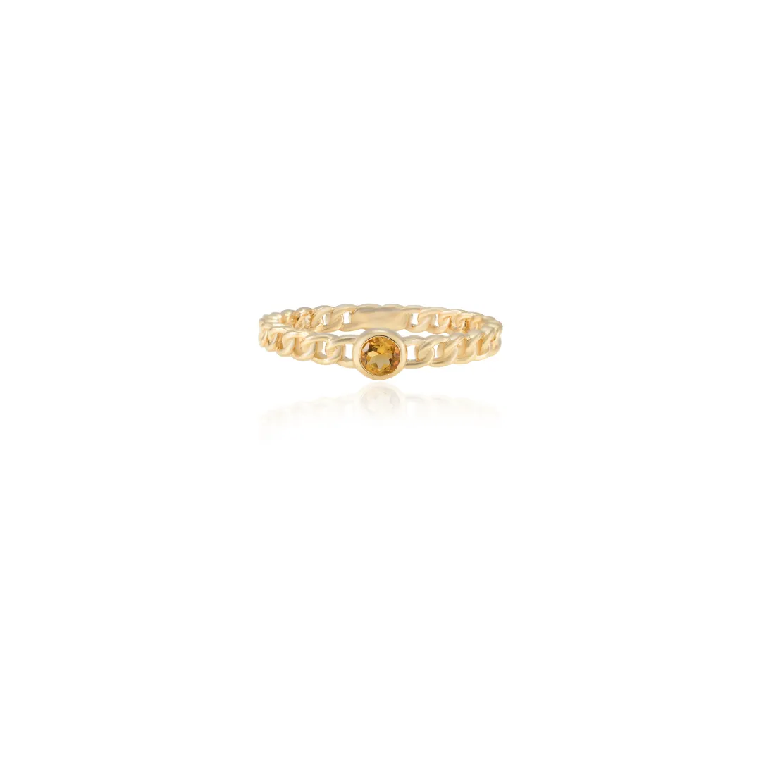 14K Gold Round Citrine Chain Ring