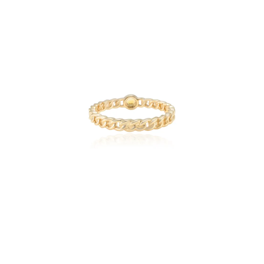 14K Gold Round Citrine Chain Ring