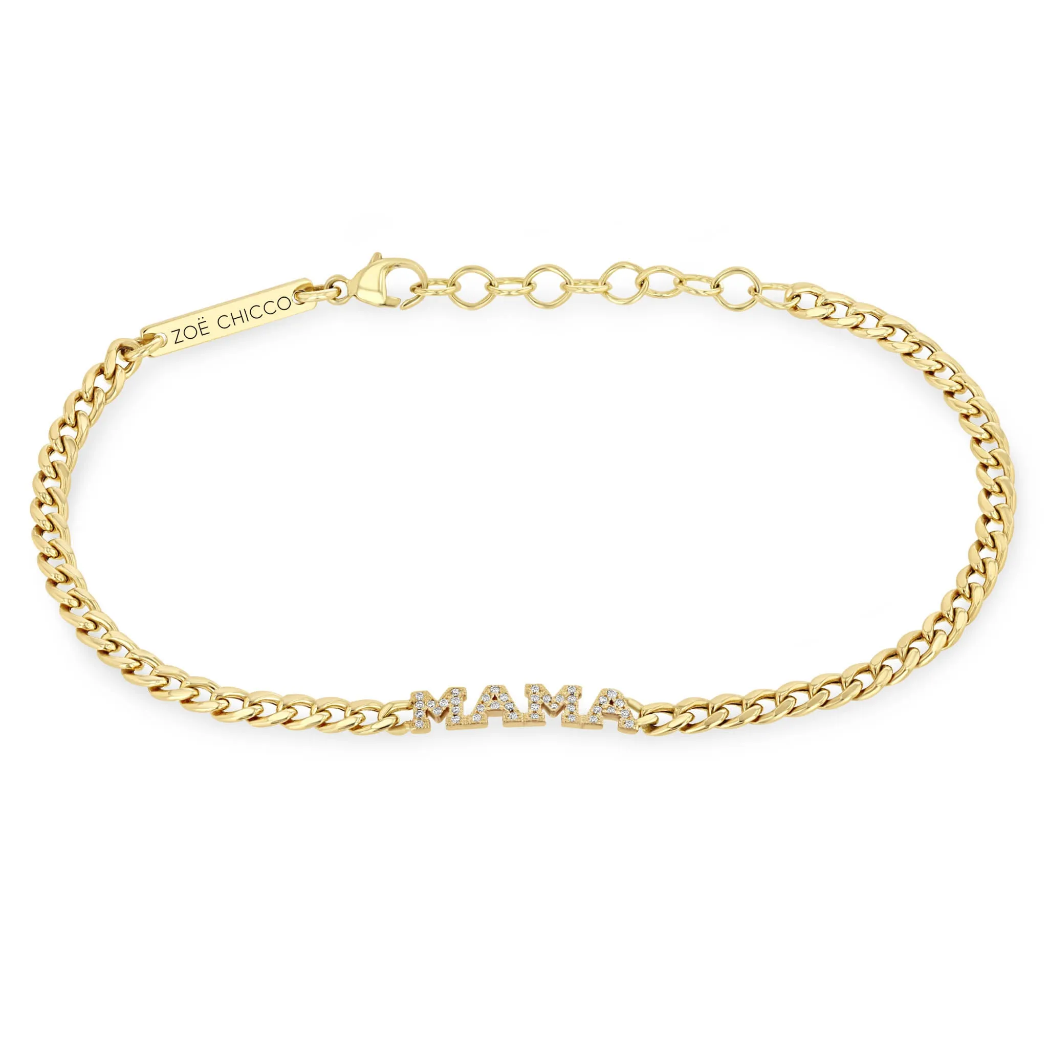 14k Itty Bitty Pavé Diamond MAMA Small Curb Chain Bracelet