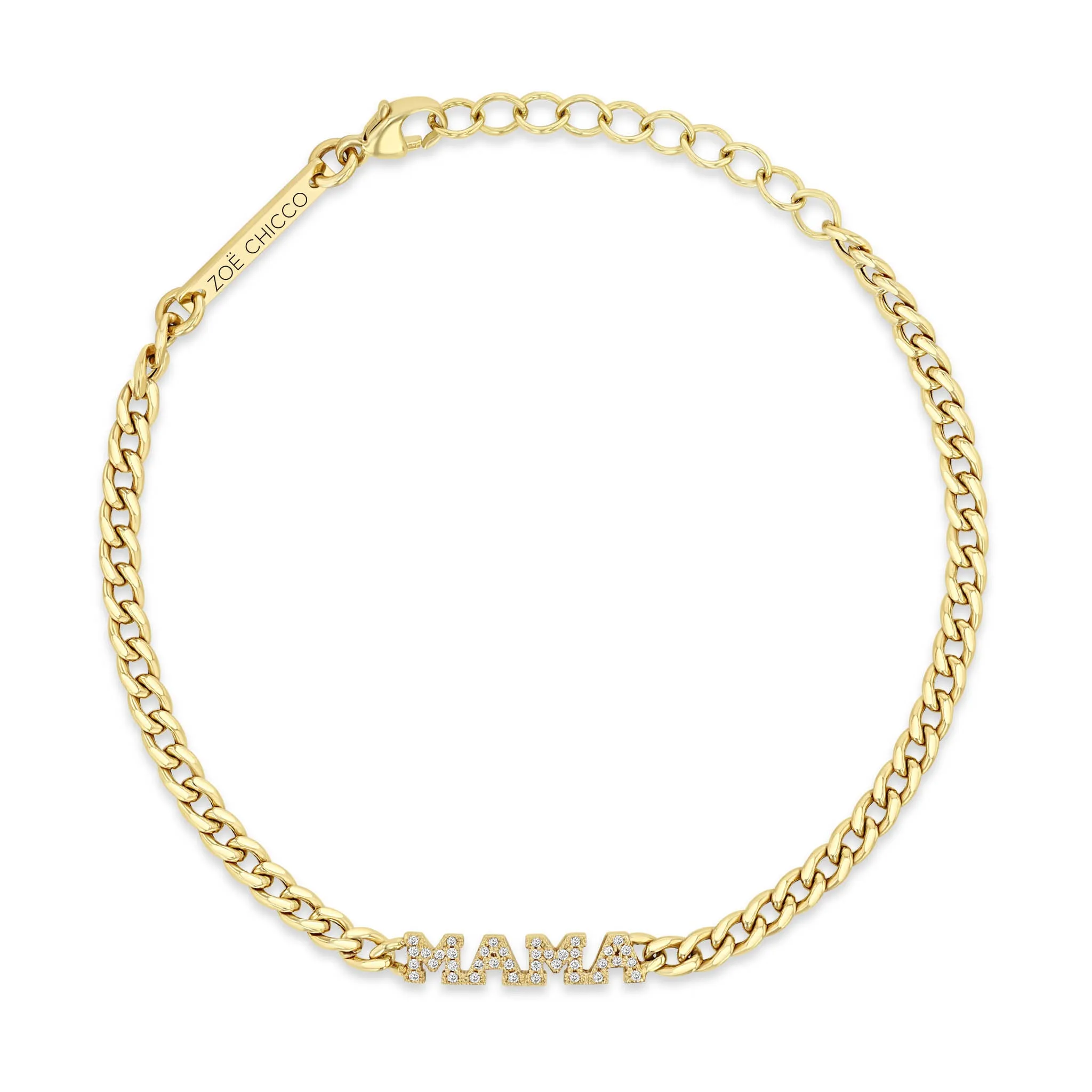 14k Itty Bitty Pavé Diamond MAMA Small Curb Chain Bracelet