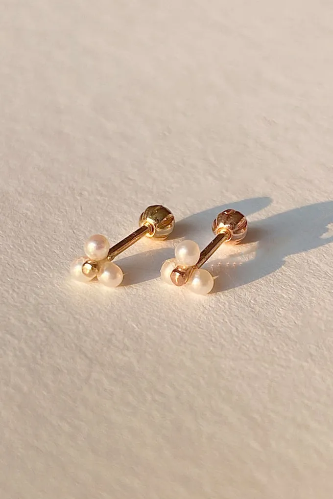 14k Real Solid Gold Triangle Freswater Pearl Cartilage Helix Tragus Conch Barbell Ear Stud Earring Piercing