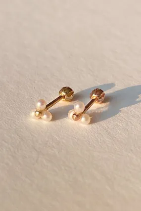 14k Real Solid Gold Triangle Freswater Pearl Cartilage Helix Tragus Conch Barbell Ear Stud Earring Piercing