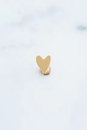 14K Solid Gold Flat Heart Cartilage Helix Tragus Conch Internally Threaded Flat Back Earring Labret