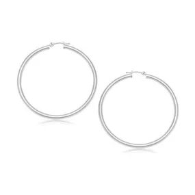 14k White Gold Polished Hoop Earrings (30 mm)