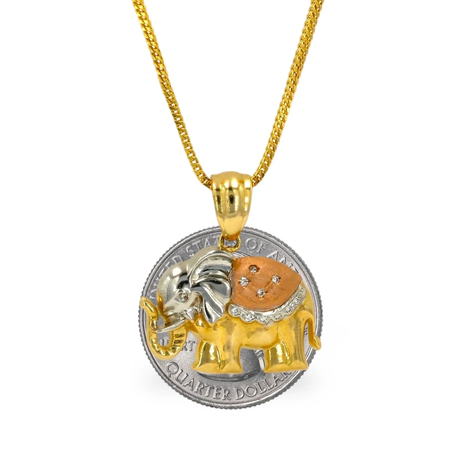 14k Yellow 3 Tones elephant pendant Necklace-06