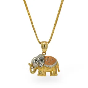 14k Yellow 3 Tones elephant pendant Necklace-06