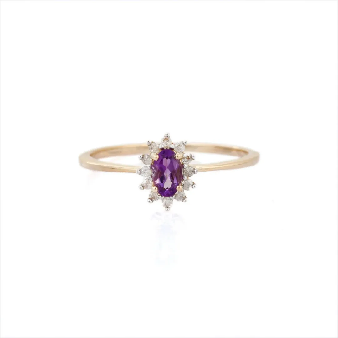 14K Yellow Gold Amethyst Diamond Ring