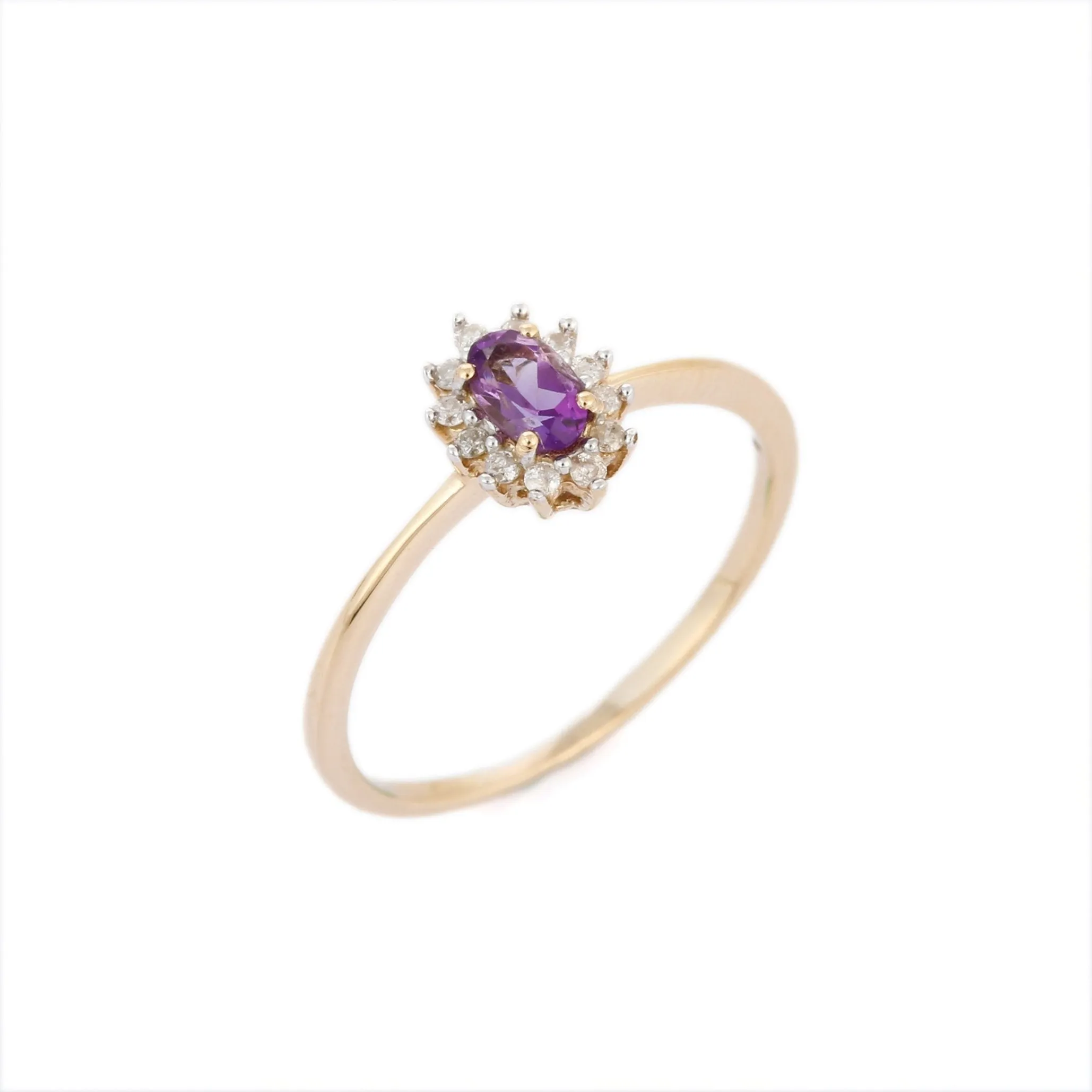 14K Yellow Gold Amethyst Diamond Ring