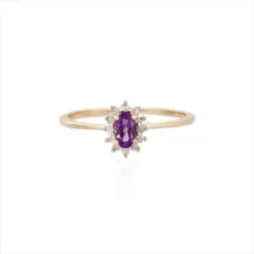 14K Yellow Gold Amethyst Diamond Ring