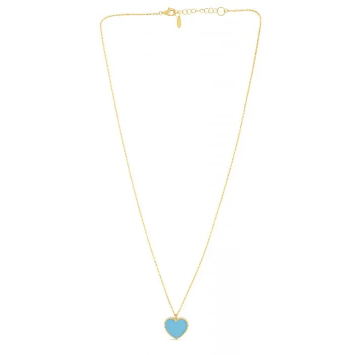 14K Yellow Gold Turquoise Hear Pendant Necklace - 18"