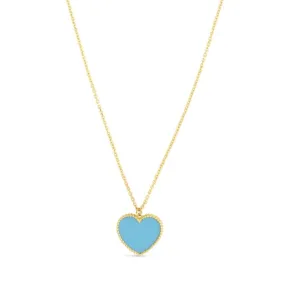 14K Yellow Gold Turquoise Hear Pendant Necklace - 18"