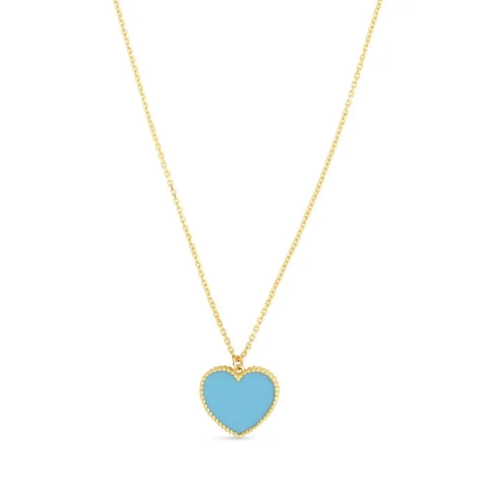 14K Yellow Gold Turquoise Hear Pendant Necklace - 18"