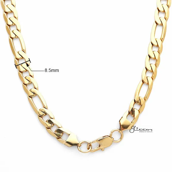 18K Gold I.P Stainless Steel Figaro Chain Men's Necklaces - 9mm width | 61cm length