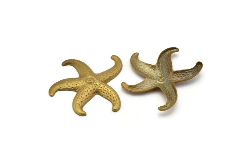 2 Vintage Raw Brass Sea Star 34 Mm B-9