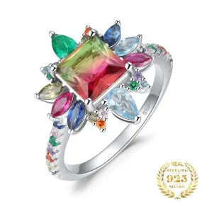 4.6ct Rainbow Tourmaline 925 Sterling Silver Ring