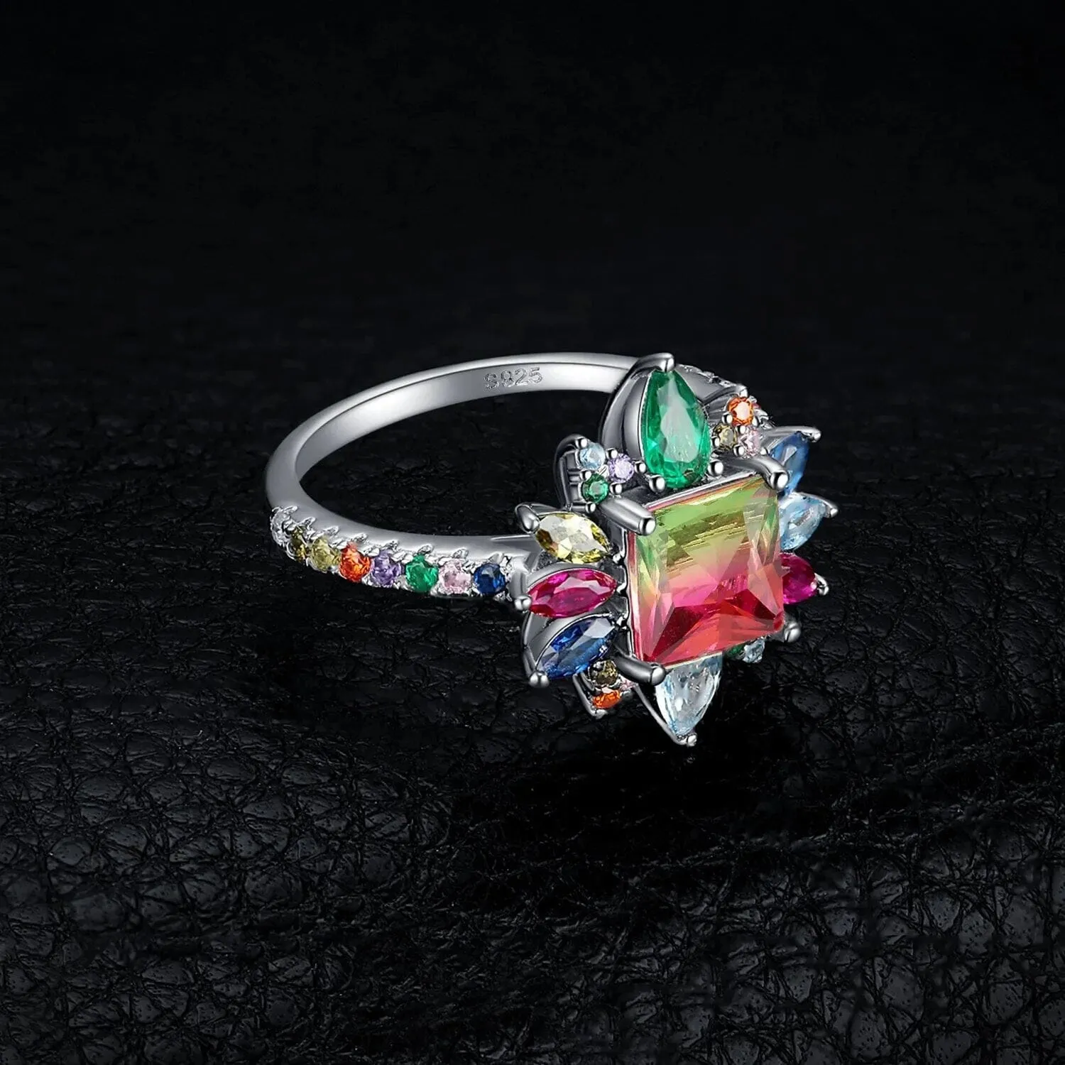 4.6ct Rainbow Tourmaline 925 Sterling Silver Ring