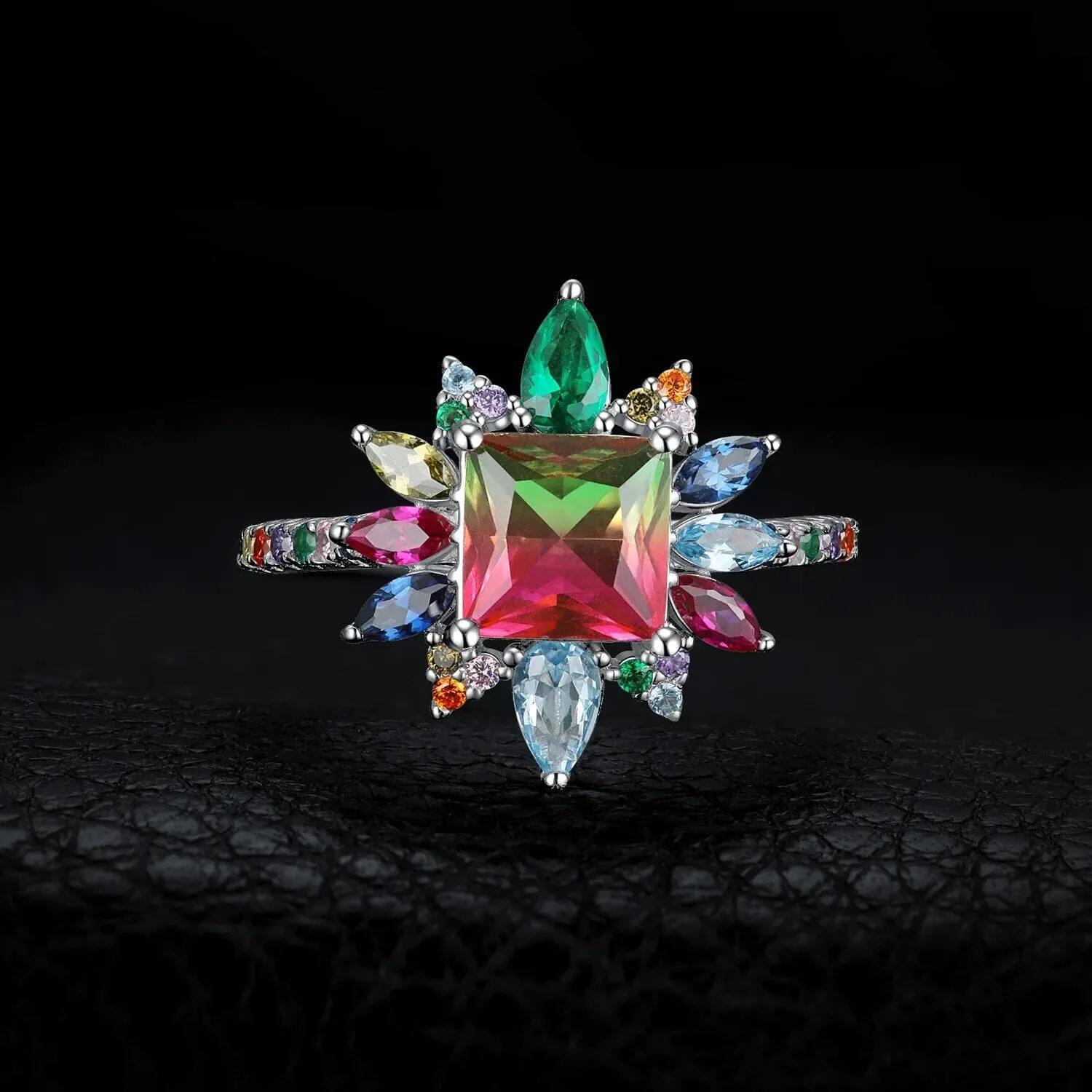 4.6ct Rainbow Tourmaline 925 Sterling Silver Ring