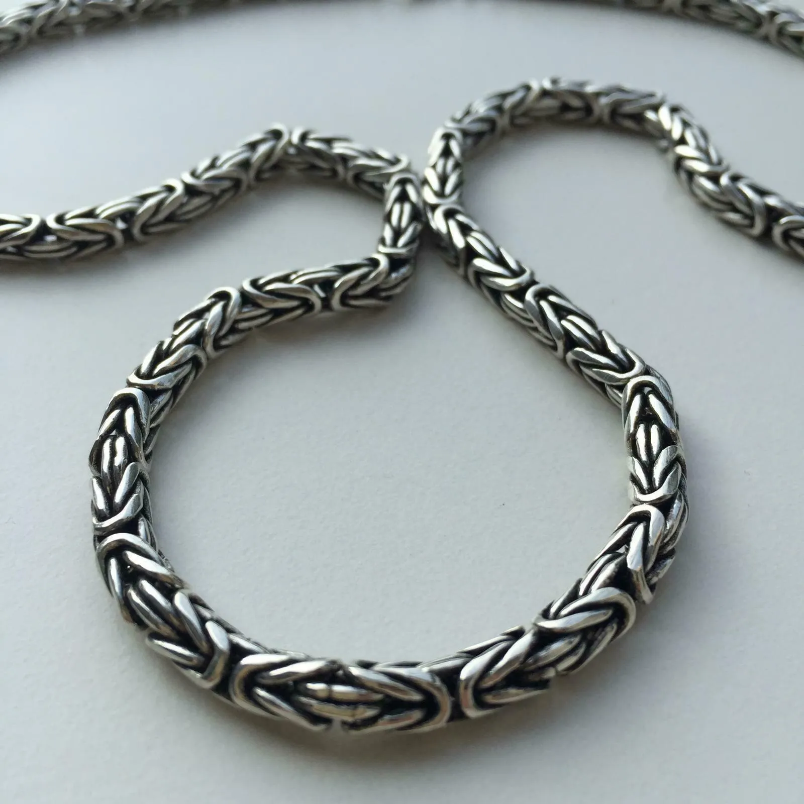 5mm Men's Round Byzantine Necklace Chain 925 Sterling Silver 22 Inch 66GR