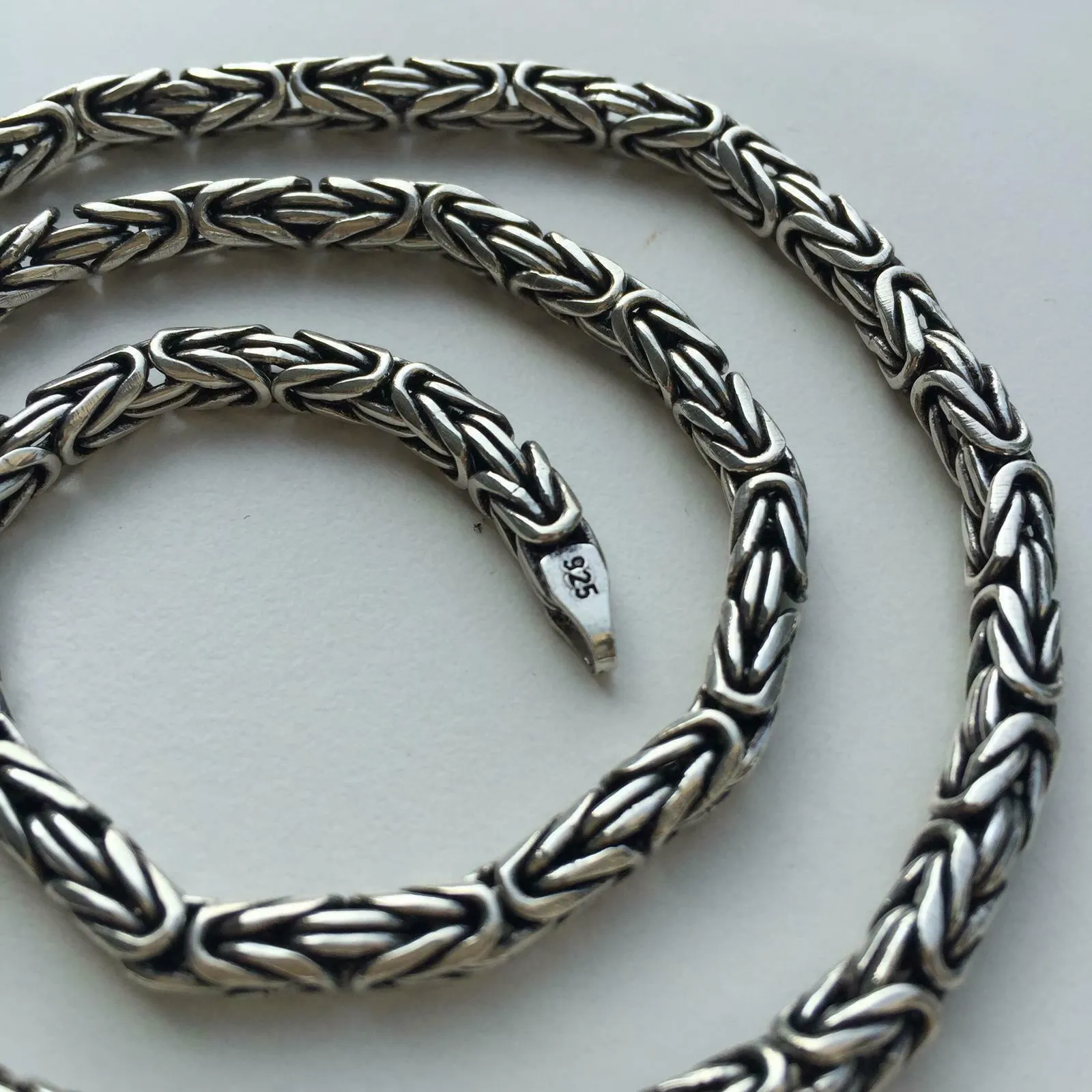 5mm Men's Round Byzantine Necklace Chain 925 Sterling Silver 22 Inch 66GR