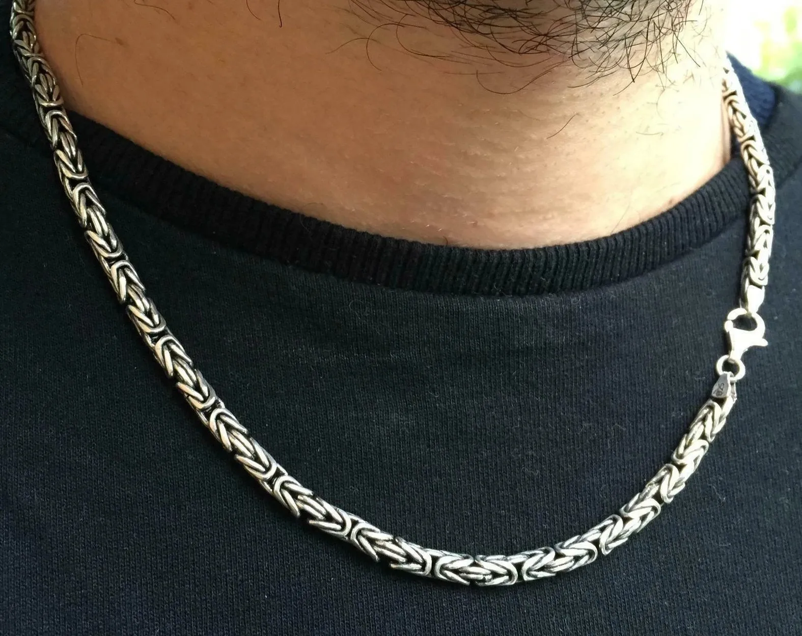 5mm Men's Round Byzantine Necklace Chain 925 Sterling Silver 22 Inch 66GR