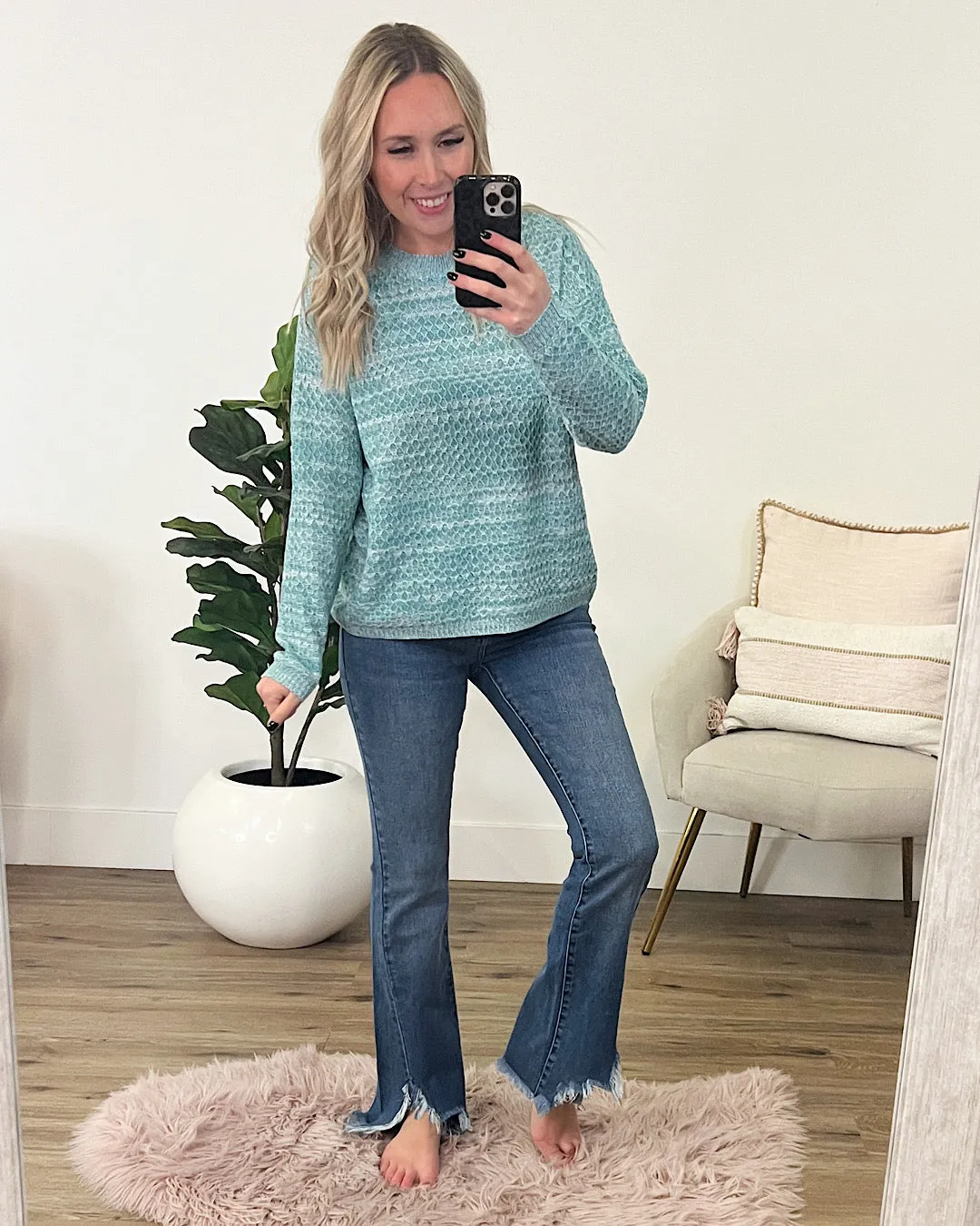 Abigail Textured Sweater - Heather Mint