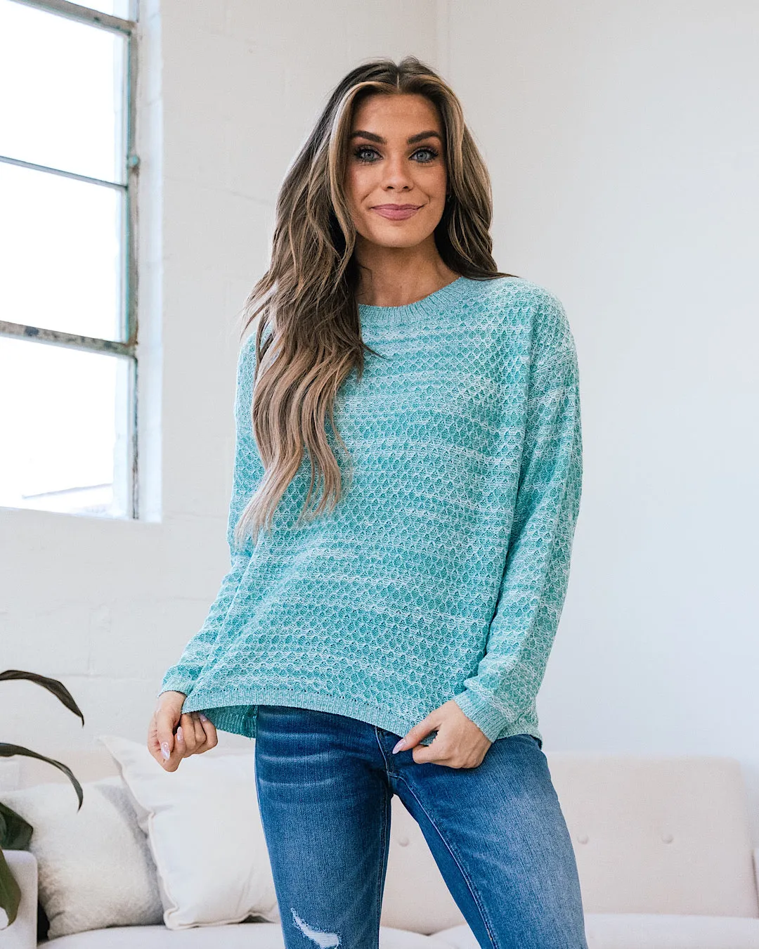 Abigail Textured Sweater - Heather Mint