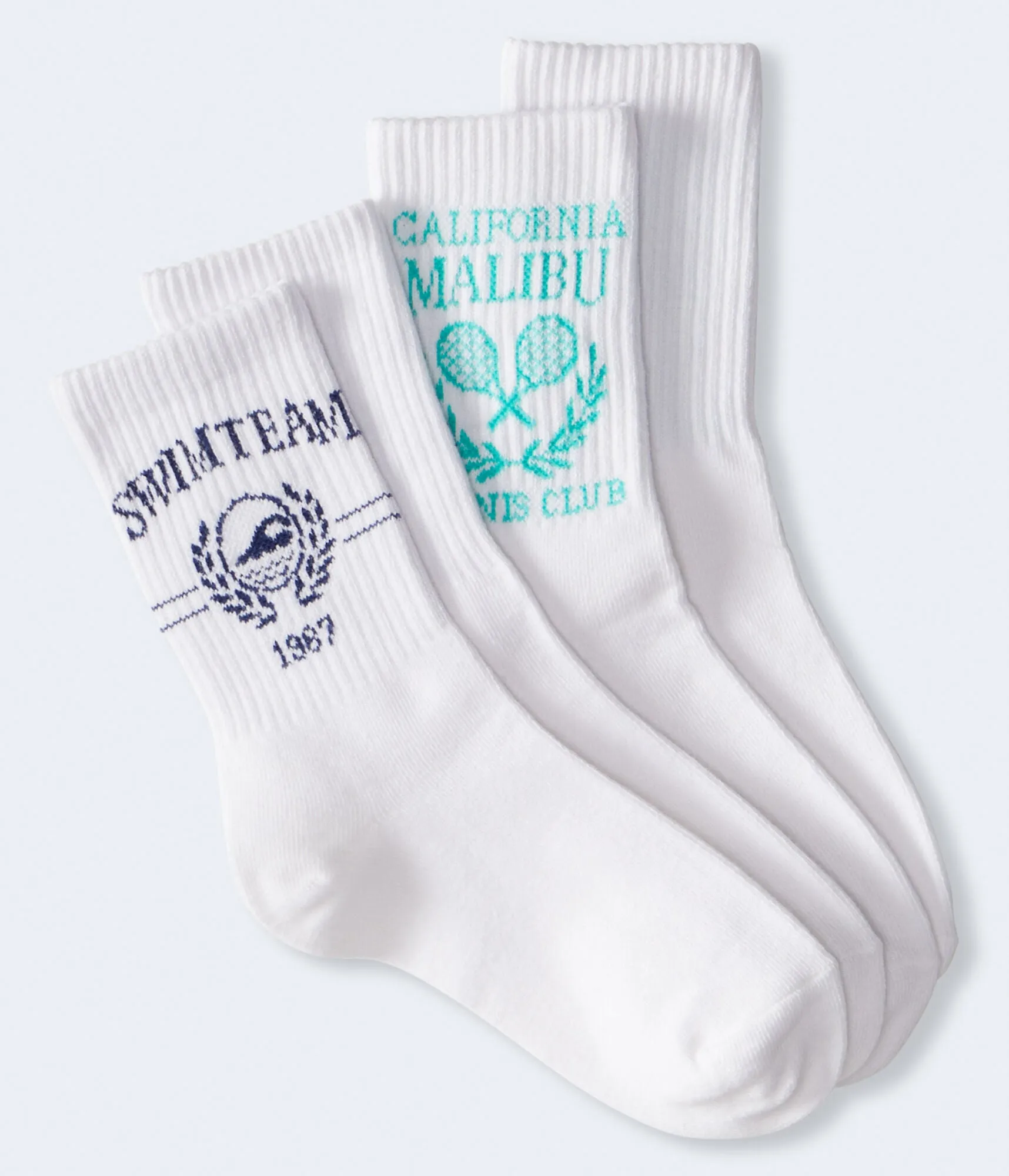 Aeropostale Womens' Sporty Girl Crew Sock 2-Pack - White - Size One Size - Cotton - Teen Fashion & Clothing Bleach