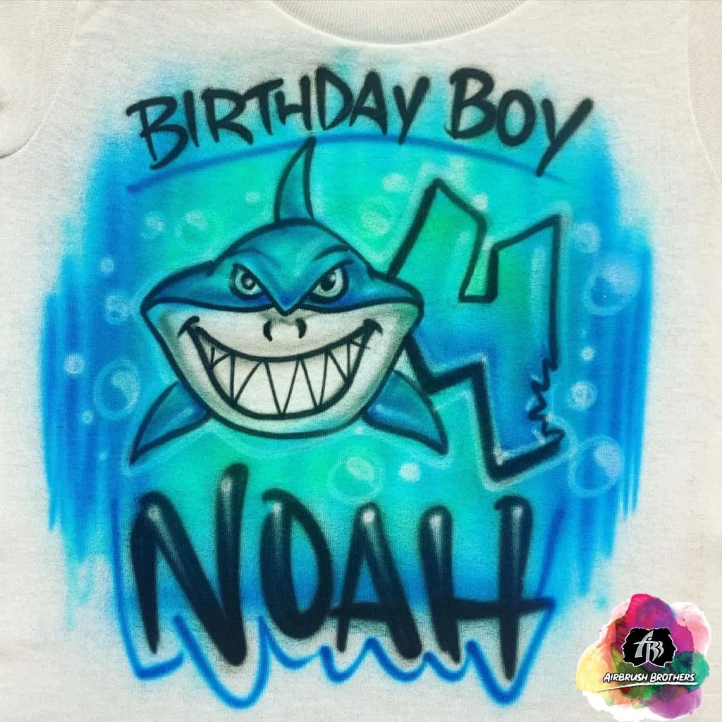 Airbrush Shark Birthday Boy Shirt Design