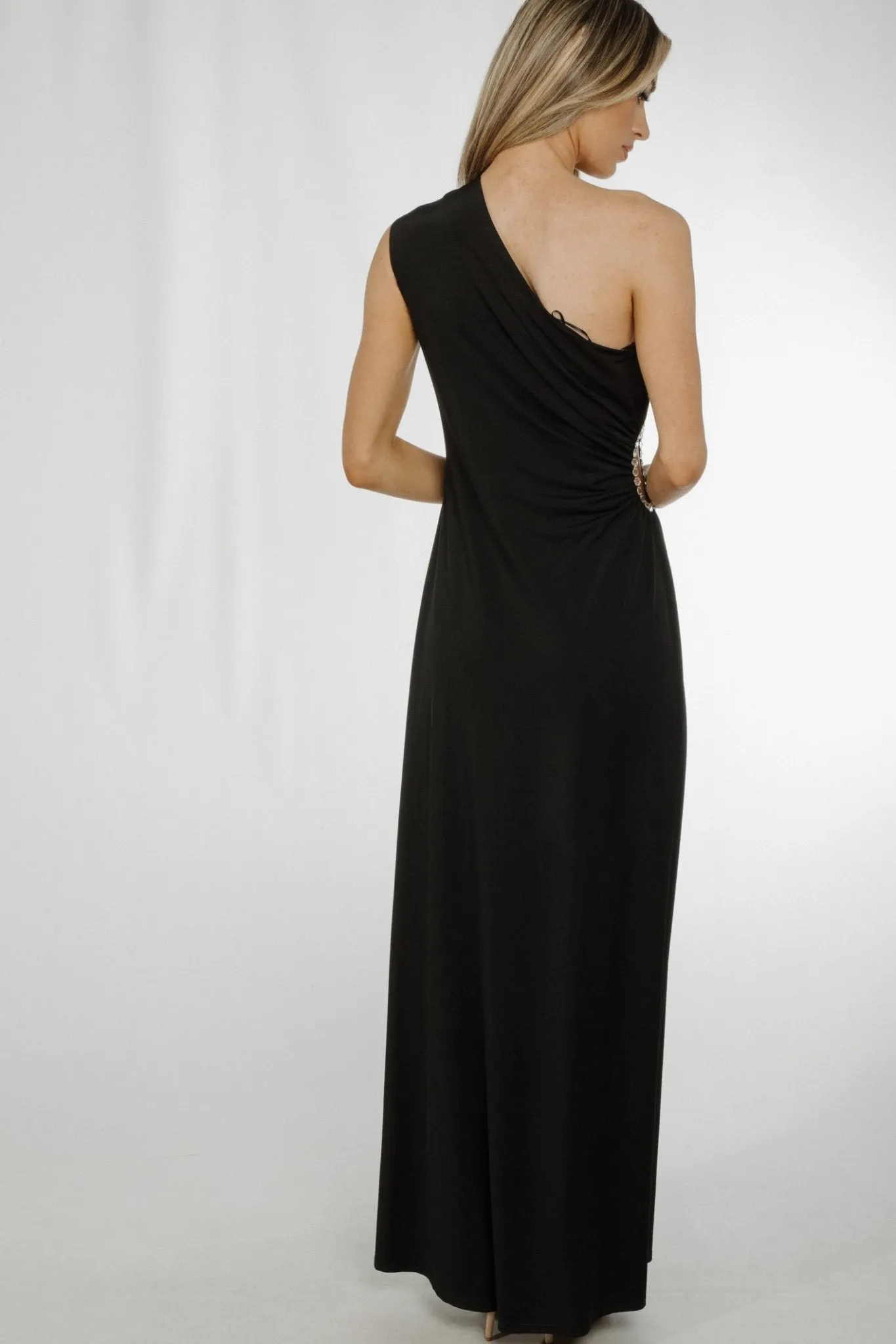 Alana One Shoulder Ruched Dress In Black