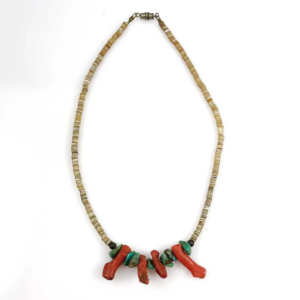 Antique Coral Turquoise & Shell Heishi Necklace