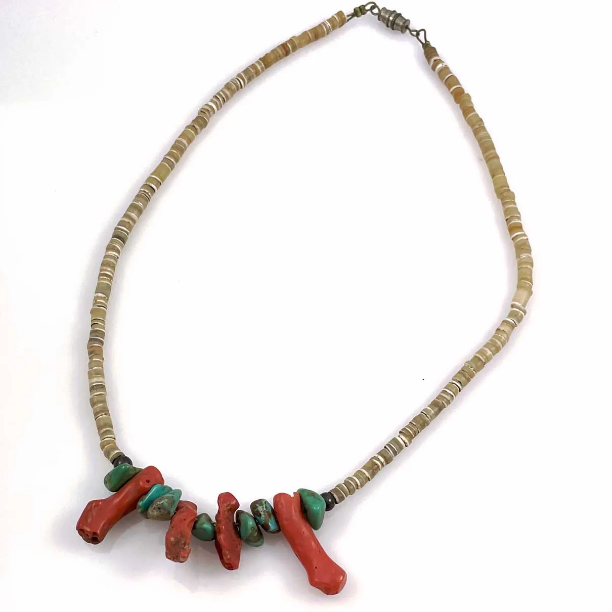 Antique Coral Turquoise & Shell Heishi Necklace