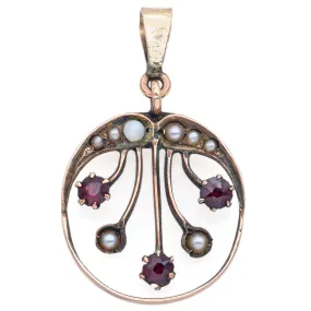 Antique Garnet & Pearl 8K Yellow Gold Pendant