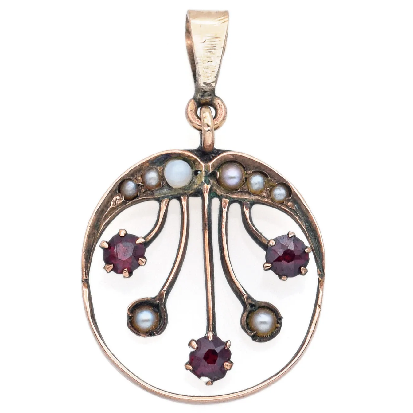 Antique Garnet & Pearl 8K Yellow Gold Pendant