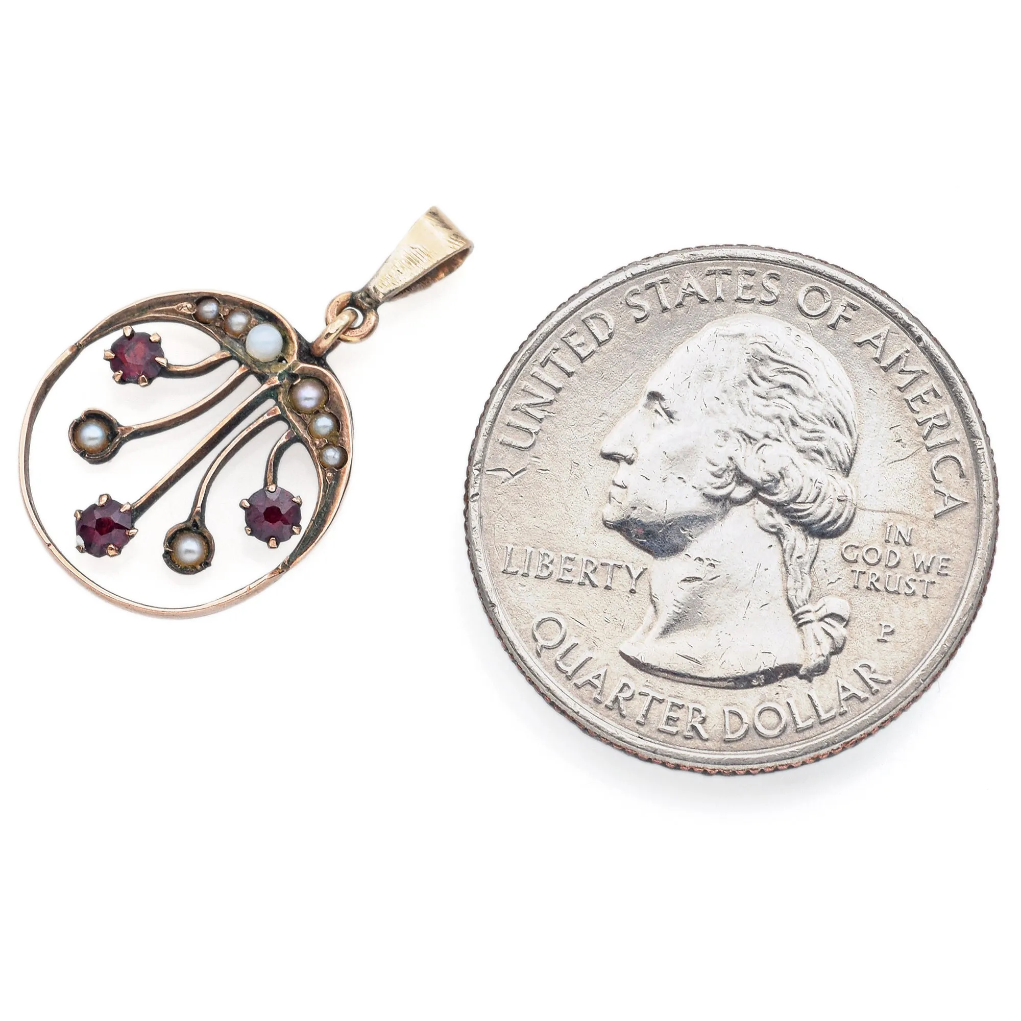 Antique Garnet & Pearl 8K Yellow Gold Pendant