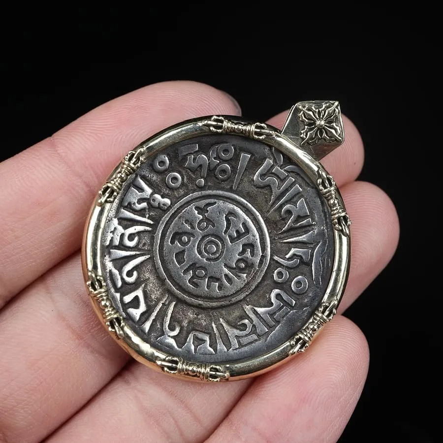 Antique Tibetan Mantra Pendant Necklace