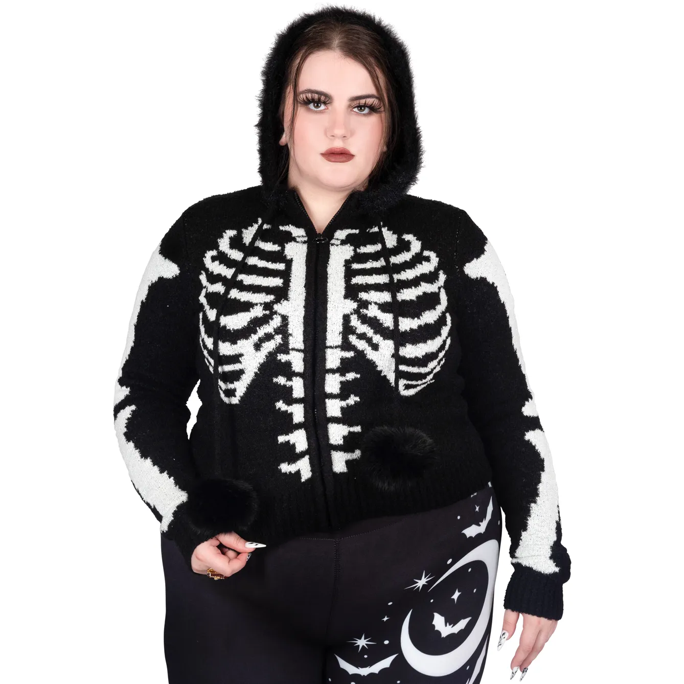 Bony Rib Cage Skeleton Fur Zip Cardigan