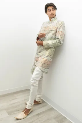 BRAR Asymmetrical White and Gold Geo Jacket (Ready-to-Ship)