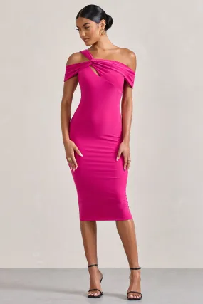 Chain Reaction | Fuchsia Pink Strappy Asymmetric Bodycon Midi Dress