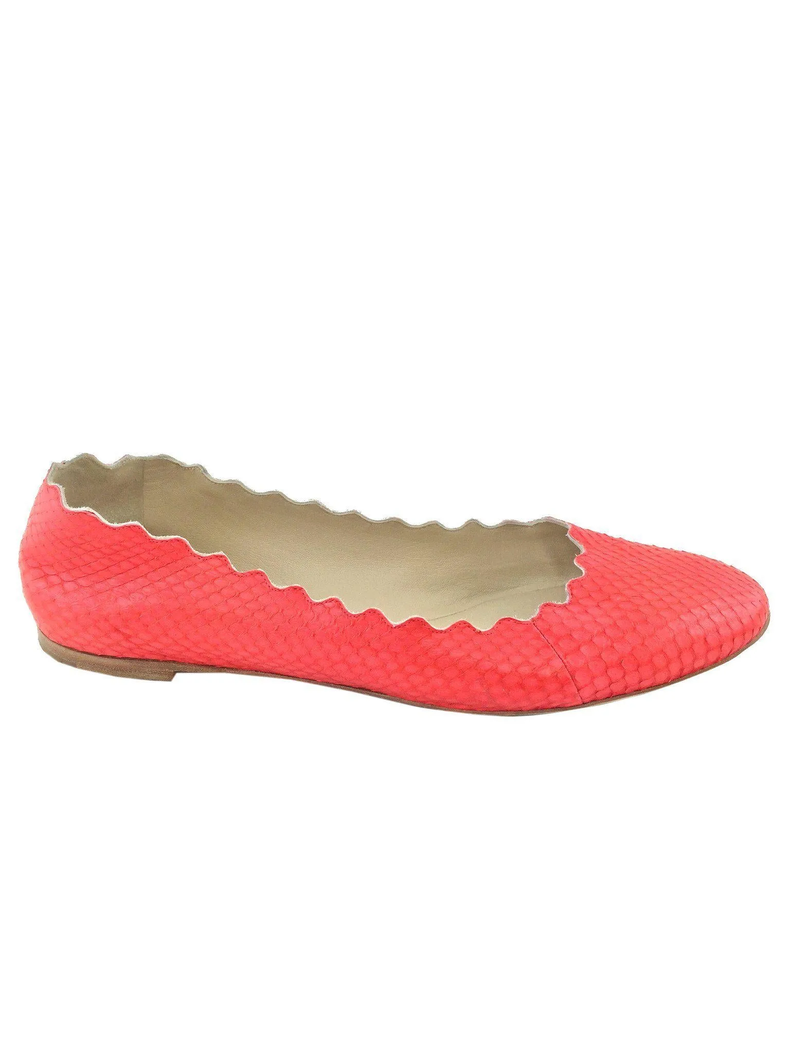 Chloe Lauren Scalloped Snakeskin Flats Size 9.5