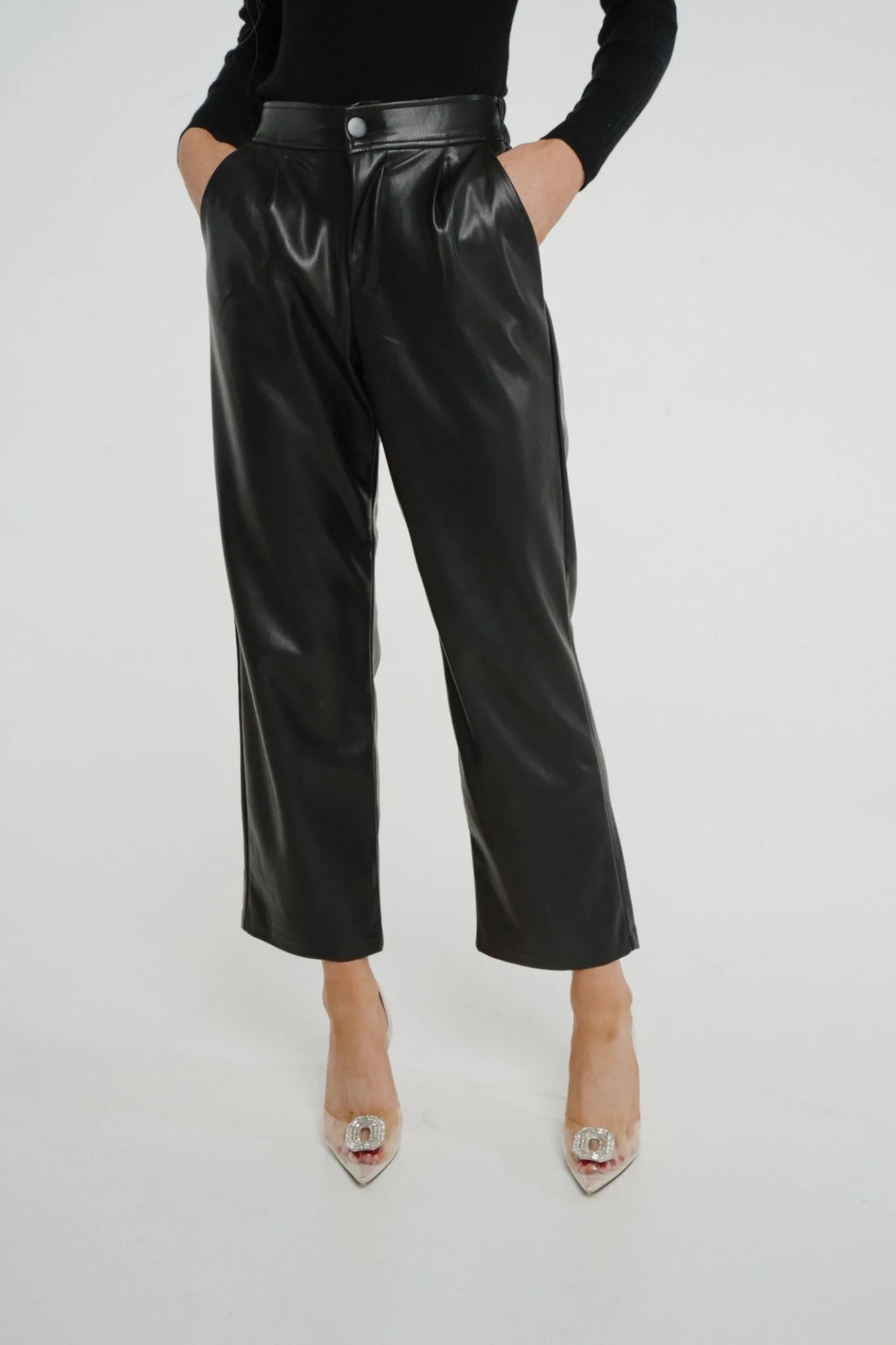 Cindy Faux Leather Straight Leg Trouser In Black