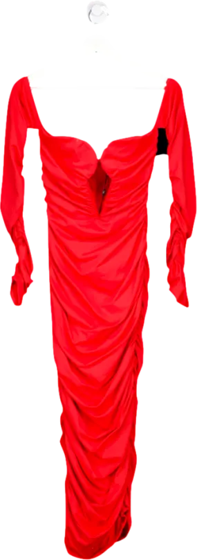 Club L Red Plunge Ruched Long Sleeved Midi Dress UK 8