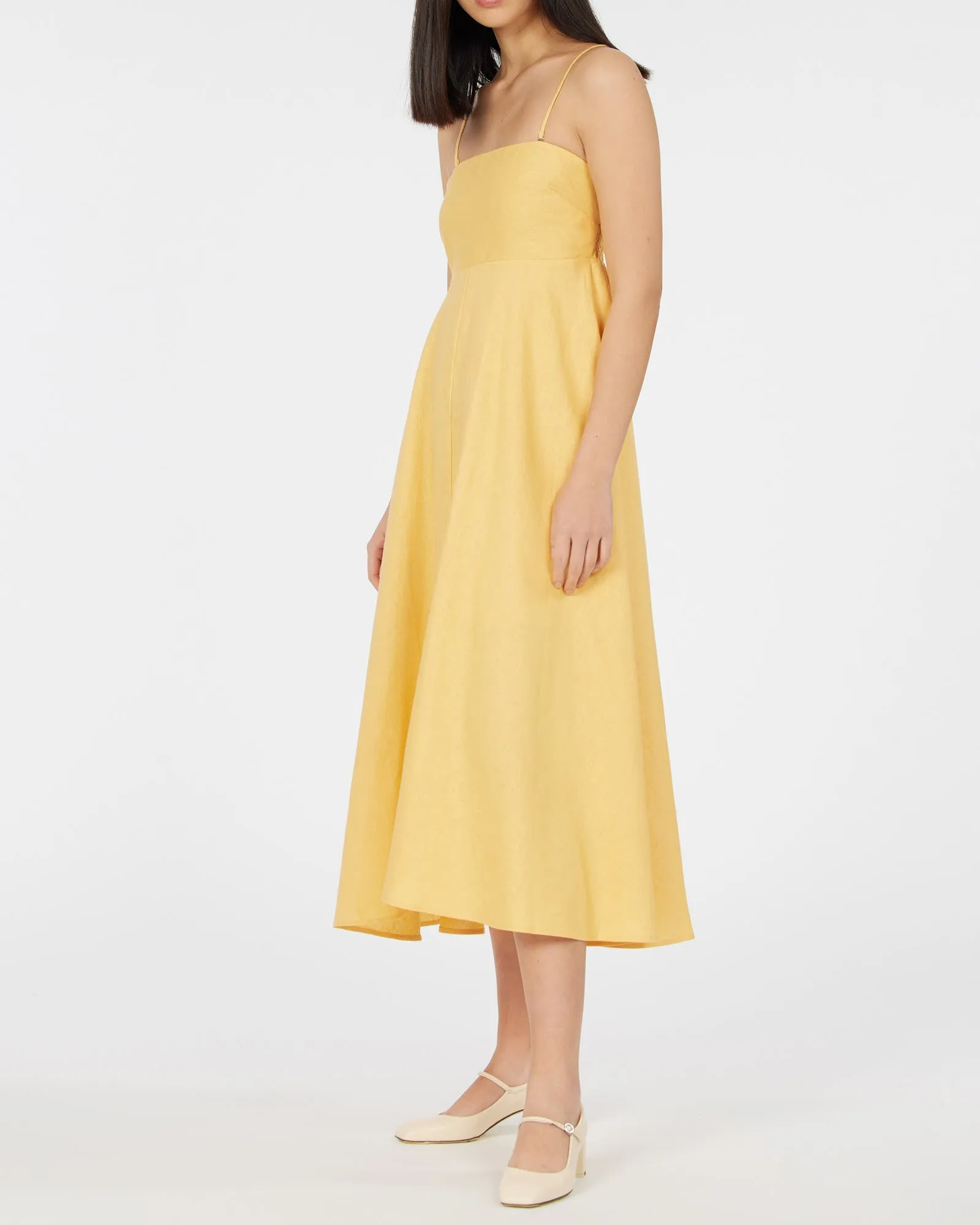 Corinna Linen Midi Dress - Buttercup