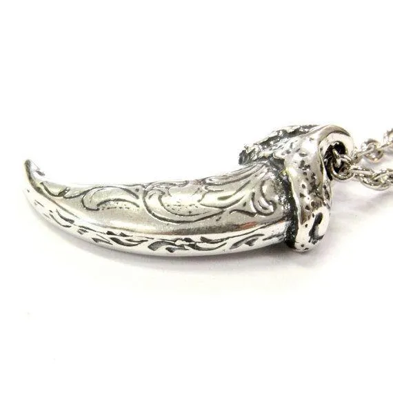 Engraved Sterling Silver Wolf Claw Necklace Wolf Claw Pendant Necklace