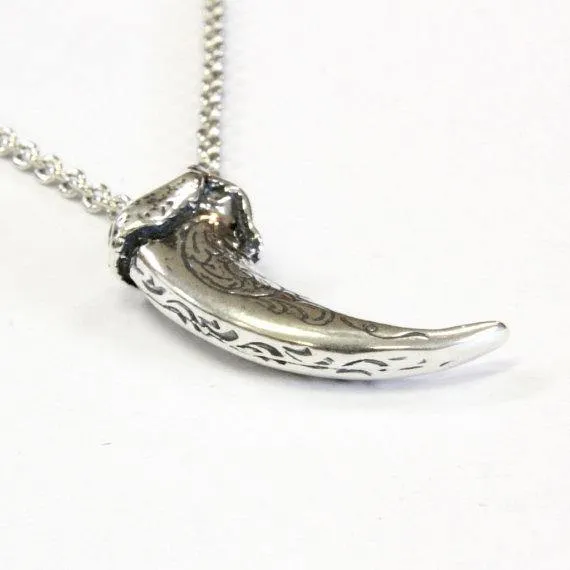 Engraved Sterling Silver Wolf Claw Necklace Wolf Claw Pendant Necklace